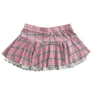 Avid Love Plaid Lace Sexy Schoolgirl Pink Mini Skirt Size XL Schoolcore Kawaii